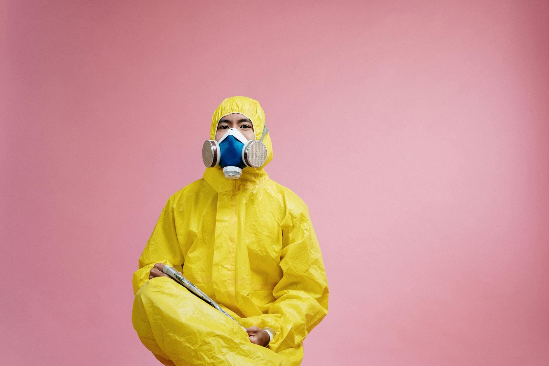 Mold remediation technician in protective equipment